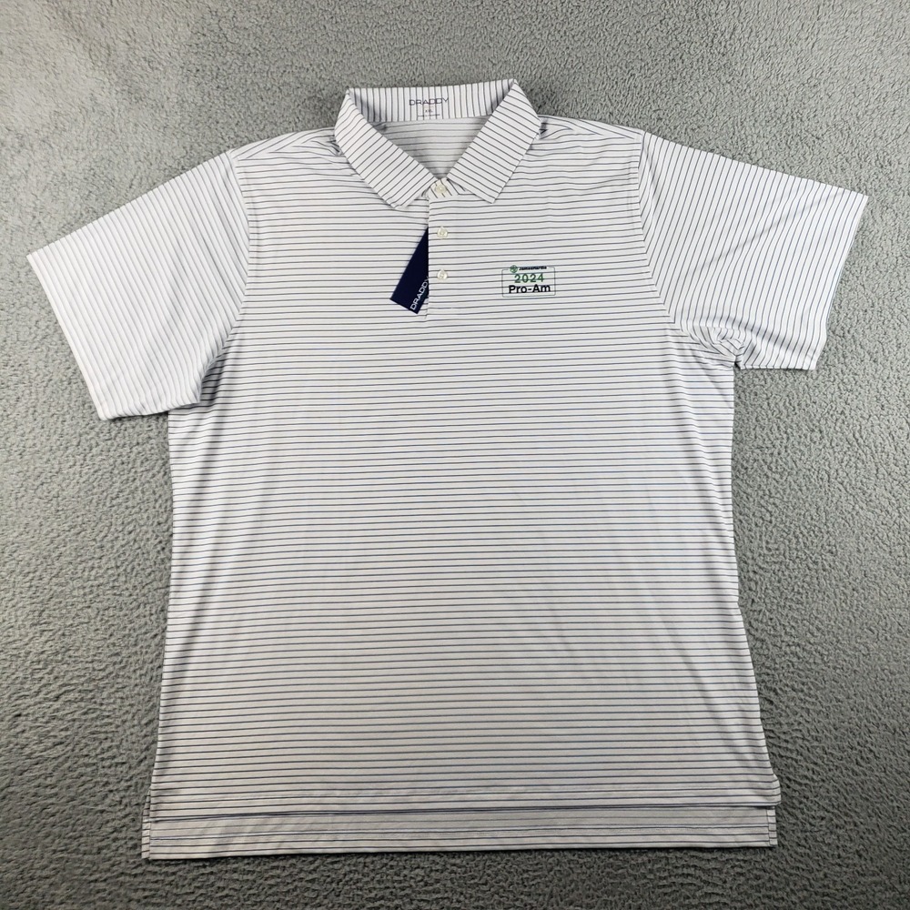 B.‎ DRADDY Sport Shirt Mens XXL White Striped Performance Golf Polo JamesHardie